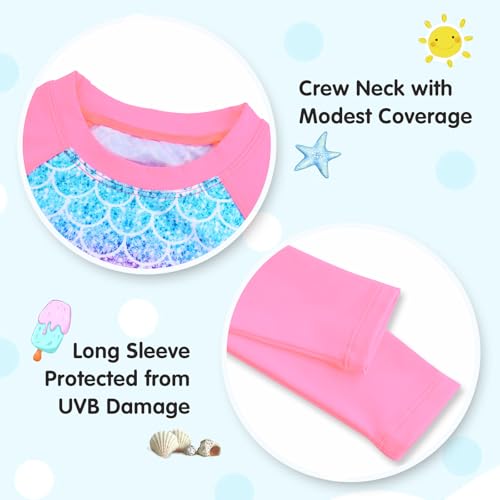 Image of Girls Rash Guard Swimsuit Long Sleeve Tankini Sets Two Pieces Bathing Suit Swimwear UPF 50+ Sun Protection