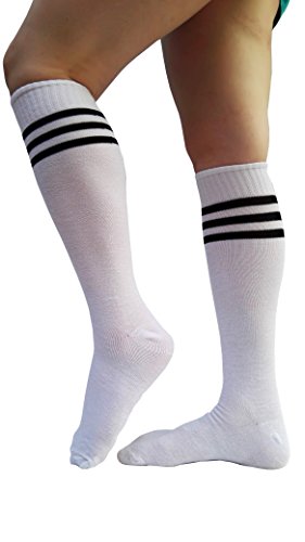 Ellite Women Striped Stockings White Black Athletic Soccer Tube Knee High Socks Medium-Large #TOP2