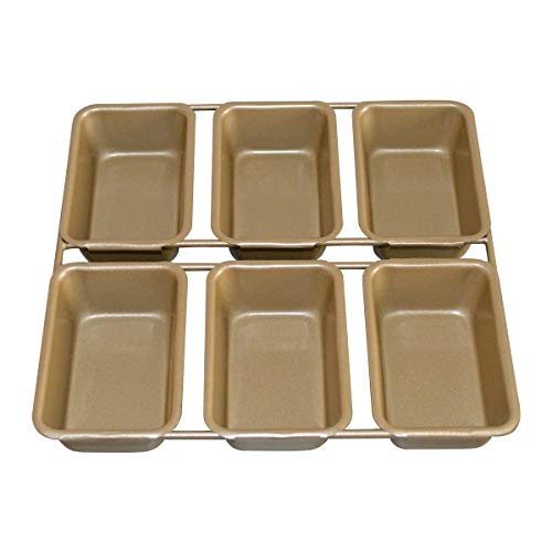Mini Loaf Pan, 6-Cavity Linked Mini Toast Mold, Carbon Steel Brownie Bakeware, Muffin Pan for Baking Bread with Oven -Gold
