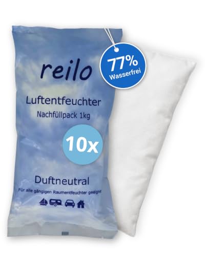 reilo 10x 1kg Luftentfeuchter Granulat (Calciumchlorid) Raumentfeuchter im Vliesbeutel Nachfüllpacks für Luftentfeuchterboxen 900 bis 1200 g Staffelpreis für Auto Schlafzimmer Keller