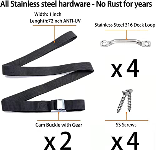 78'' Battery Tie Down Strap, Battery Box Hold Down Lashing Straps Kit With Stainless Steel Cam Buckle, Stainless Steel Deck Loop Mounts, Ss Screws #TOP1