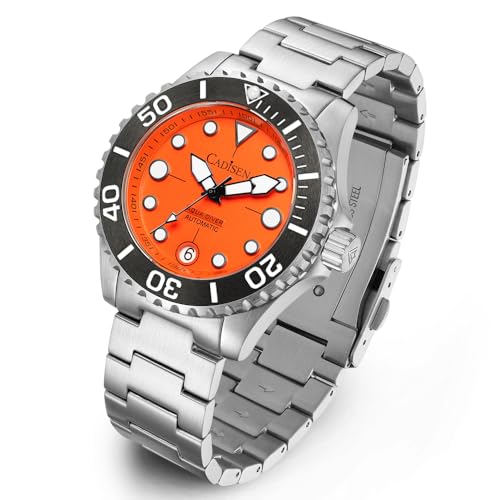 CADISEN Automatik Uhr Herren Edelstahl Saphirglas Wasserdicht Armbanduhr Uhren Männer 40MM (Orange)