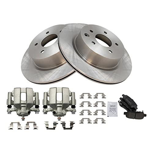 Image of TRQ Rear Brake Pad and Rotor Set Semi Metallic Vented Rotors Calipers