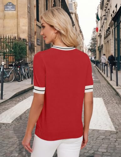 Image of Libsorge Womens Lightweight Cute Bow Tie Sweater Spring 2026 Business Casual Outfits V Neck Short Sleeve Tops