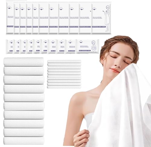Large Disposable Towels | 20 Pack Bath Towels(70x140cm) and Compressed Towel Tablets(30x24cm) Set Travel Essentials Thicken and Soft Disposable Wash/Body Towel for Hotel bathroom Beach Swimming