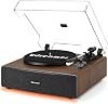 Tocadiscos de vinilo Udreamer con iluminación ajustable, tocadiscos todo en uno | Entrada Bluetooth, altavoces integrados, cápsula AT-3600L, transmisión por correa 33/45 RPM, parada automática 2