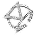 Wiftly - Anillos de ciclo triangulares simples de plata 925 y circonio, anillos ajustables, Plata