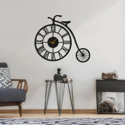 Image of Wall Clock Stylish Metal Analog Wall Clock for Living Room, Bedroom, Office, Kitchen, Home and Hall | Antique Fancy Big Size Modern Wall Watch (Black ST-47, 50 CM)