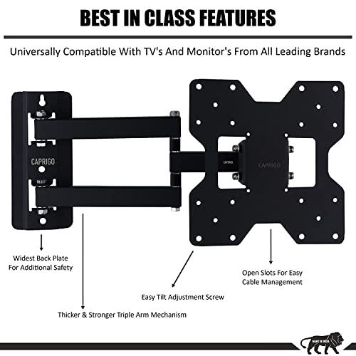Image of Caprigo Heavy Duty TV Wall Mount Stand for 14 to 32 Inch LED /HD /Smart TV's, Full Motion Adjustable Universal TV Wall Mount Bracket with Swivel Rotation & Tilt Adjustments (M498)