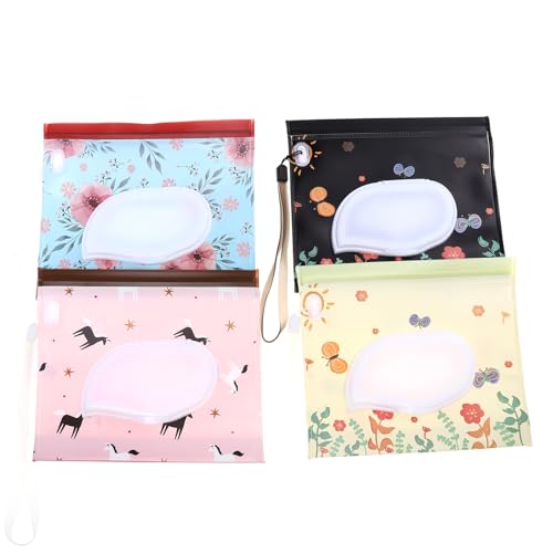 BAZEITFLOW Bolsa para Toallitas Húmedas Reutilizable Tapa Diseño Ventana para Extracción Fácil 4 Unidades de EVA en Colores Rosa Amarillo y Negro Tamaño Compacto Portátil para Uso Diario