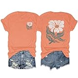 Anbech Womens Daisy Graphic Tshirt Short Sleeve Crew Neck Flower Print Summer Tee Tops (Orange, S)