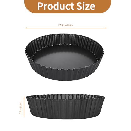 2 Pcs Quiche Tins with Loose Base, 28 cm 11 Inch Non Stick Tart Tin Loose Bottom Quiche Flan Dish Pie Dishes 5.5cm Deep Pan for Baking (Black) - Image 3