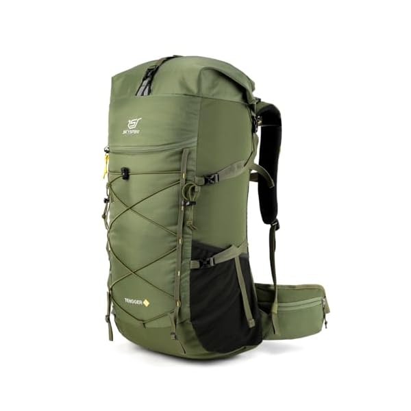 SKYSPER-Hiking-Backpack-50L-Roll-Top-Backpacking-Backpack-Lightweight-Comfortable-Breathable-Camping-Travel-Pack-for-Men-WomenArmgreen SKYSPER Hiking Backpack - 50L Roll Top Backpacking Backpack Lightweight Comfortable Breathable Camping Travel Pack for Men Women(Armgreen)