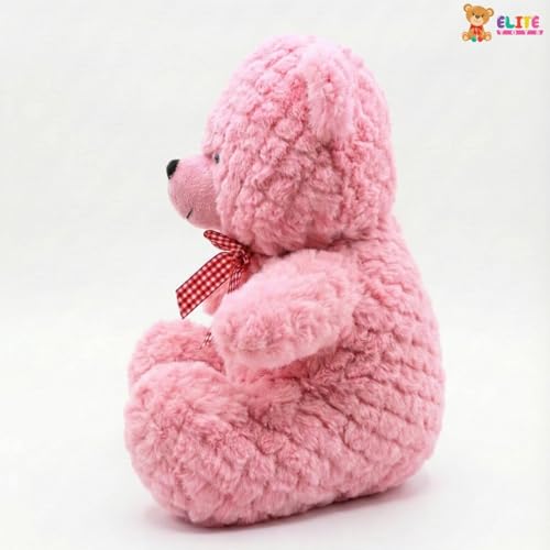 Image of Pink Teddy Bear, 25 cm Soft Plush Stuffed Animal with Decorative Bow, Cuddly Toy for Babies and Kids Pink Colour