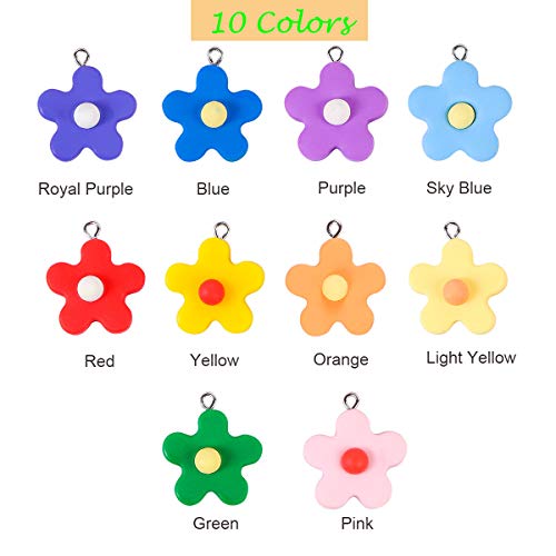 Colorful Flower Resin Pendant Charms, BENBO 40Pcs 10 Colors Flower Dangle Beads Pendants Keychain Necklace Floral Candy Charm for DIY Jewelry Making Crafting - Thumbnail 4