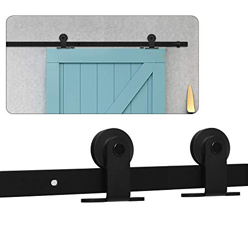 TSMST 152CM Herraje para Puerta Corredera Kit de Accesorios para Puertas Correderas Granero de Riel Negro-T Estilo