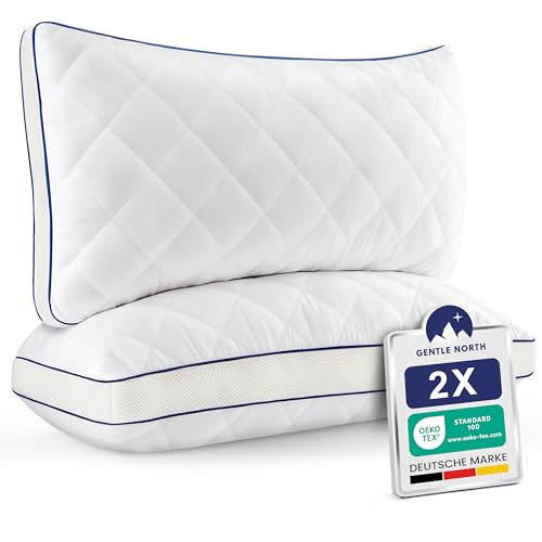 Gentle North Hochwertige Kopfkissen 40x80 cm groß in Hotelqualität - 2er Set Flauschige, gut gefüllte Schlafkissen für Allergiker geeignet...