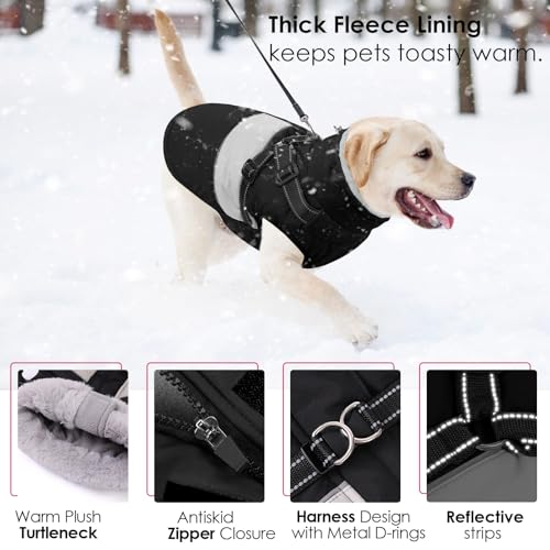 Image of AOFITEE Small Dog Coat, Dog Winter Coat with Harness Built in, Warm Dogs Jacket with Zipper & Polar Fleece Collar, Waterproof Pet Snow Jacket Snowsuit for Schnauzer, Chihuahua Yorkshire, S