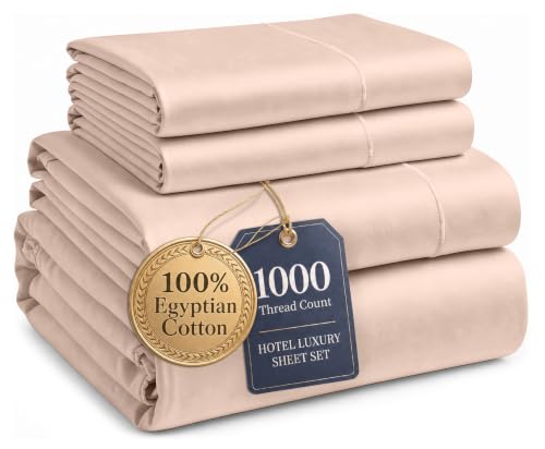 Image of LANE LINEN King Size Deep Pocket Sheets 100% Egyptian Cotton - Sepia Rose | King Bed Sheet Set - 4-Piece Set, 16 inch Deep-Pocket Snug Fit, 1000 Thread Count, Elevates A Master Suite, Luxe Sheen