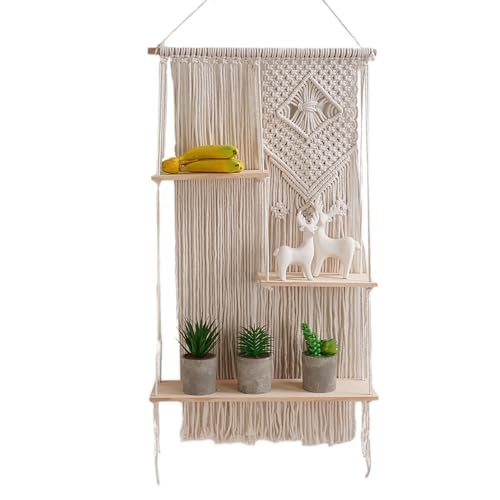 Estante de plantas flotante, estante de macramé,Estante de tapiz bohemio de 3 niveles para plantas - Tapices de pared de macramé, estanterías de almacenamiento, estantes colgantes de cuerda