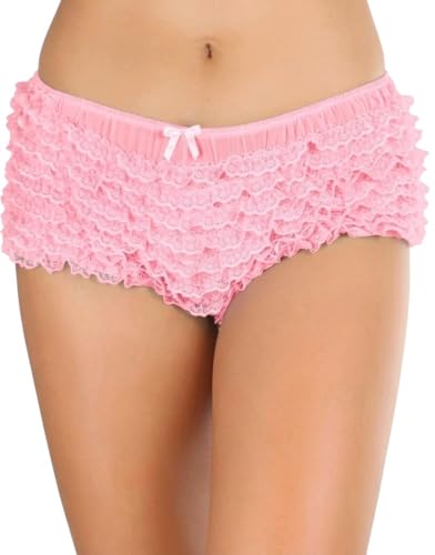 ToBeInStyle Women’s Mesh Lace Retro Lingerie Inspired Floral Ruffle Cheeky Panty - Baby Pink