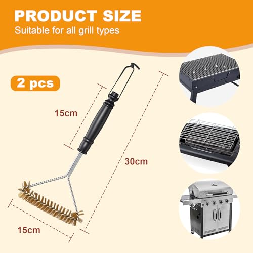 2 Stück Grillbürste Messing, Grill Reinigungsbürste Messingbürste Grill, Grillbürste für Gussrost, Reinigungsbürste für Grillrost Gasgrill Holzkohlegrill Gusseisengrill
