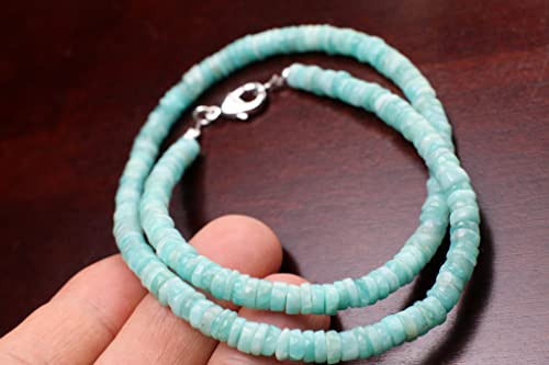 Peruvian Blue Opal Heishe Roundel 5-6Mm Necklace For Men And Women In Silver Lobster Clasp, Beach Boho Summer Gift (22") #TOP4