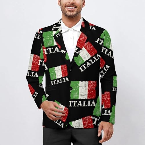 Vintage Italy Italian Flag Men's Fashion Slim Fit Casual Print Button Suit Jacket Notched Lapel Blazer2