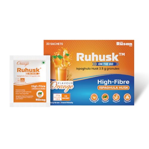 Image of Rusan Ruhusk Ispaghula /Isabgol Husk 3.5g Orange Flavour 30 Sachets | Constipation Relief & Digestive Health | Natural Fiber Supplements