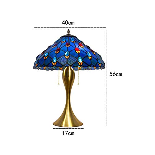Stained Glass Shade Crystal Bead Peacock Light Antique Zinc Base for Coffee Table Living Room Bedroom WERFACTORY