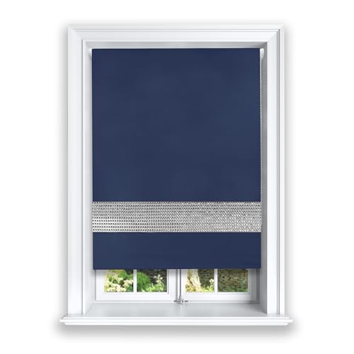Lister Cartwright Diamante Roller Blinds For Windows - 60 x 165 CM - Easy to Fit Blackout Roller Blinds with Child Safety Included - Navy Color