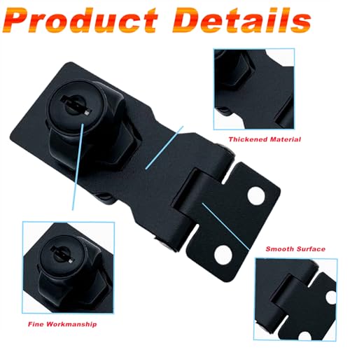 Image of 2 Pack Keyed Hasp Locks 2.5 Inch, Zinc Alloy Hasp Latches with Key, Twist Knob Keyed Locking Hasp Safety Hasp Door Lock for Drawer, Cabinets, Gates, Closets, Small Door(Black)