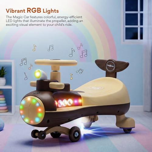 Image of Baybee Diver Baby Swing Cars for Kids | Indoor Wiggle Push Baby car with Floor Lights | Twister Ride on Kids Car with RGB Lights, Music & Backrest | Magic Car for Kid 2 to 5 Years (Brown)