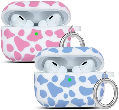 Cow Airpods Pro 2 Case Soft Silicone 2022 - YOMPLOW Case Cover Flexible Skin for Apple AirPod Pro 2nd Charging Case Cute Floral Print Women Girls Protective Skin with Keychain - 2Pack, Blue+Pink Cow