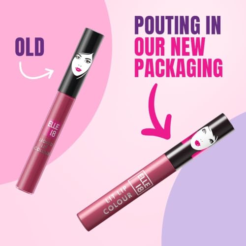 Image of Elle 18 Lit Lip, Matte Finish, Mauve Opera, 16 hrs Long Lasting Liquid Lipstick, Smudge and Transfer Proof Lipstick, One-stroke application, Quick Drying | 5.6 ml (Pack of 2)