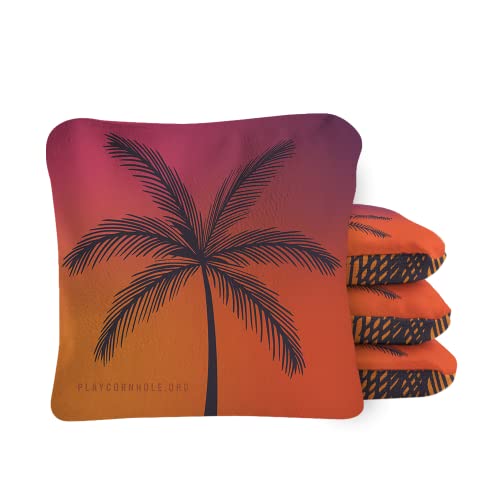 ACA Synergy Pro Professional Cornhole Bags Dual Sided Regulation 6x6 Set of 4 Sunset Beach Palm Orange