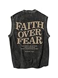Verdusa Vintage T Shirts for Men Graphic Y2K Gym Shirts Letter Sleeveless Loose Washed Tank Tops Black Medium