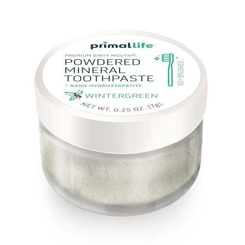 Image of Primal Life Organics - Dirty Mouth Toothpowder, Tooth Cleaning Powder, Flavored Essential Oils with Natural Kaolin & Bentonite Clay, Good for 60+ Brushings, Organic, Vegan (Wintergreen, 0.25 oz)
