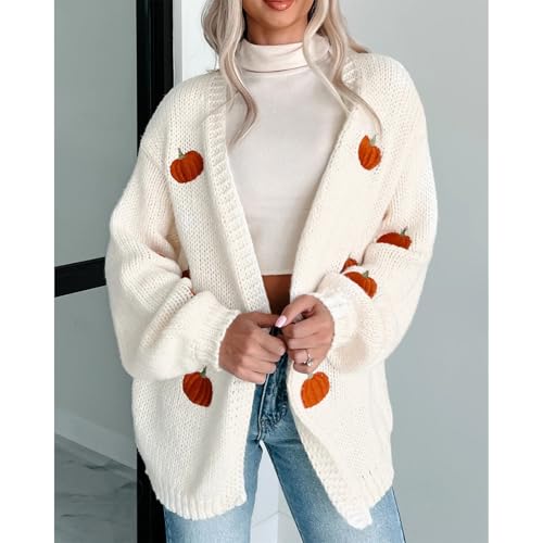 Women's Halloween Pumpkin Knit Cardigan Long Sleeve Open Front Knitted Sweater Fall Outwear Coat Tops3