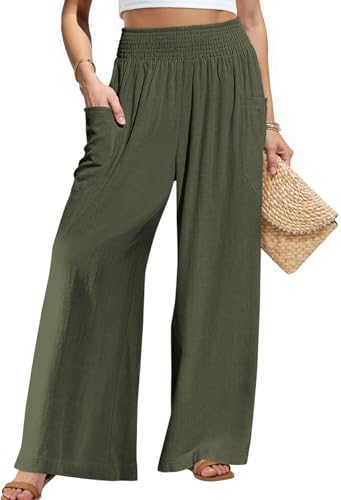 TARSE Women Linen Palazzo Pants Wide Leg Summer Boho High Waist Casual Lounge Pant Beach Travel Vacation Outfits