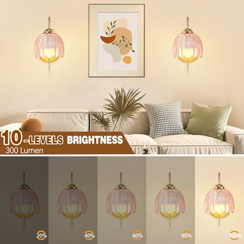 Image of Vintage Battery Wall Sconce with Flower lampshade,Rechargeable Battery Powered Wall Lights,Wall lamp with 15 Colors for Bedroom Living Room Home Decor (Pink Tulip, 2 Light Battery Operated)