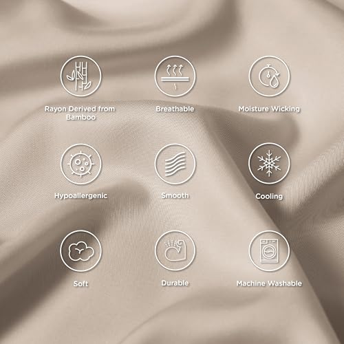 Bedsure Cooling Pillow Cases Standard Size, Rayon Derived from Bamboo Standard Pillowcases Set of 2, Breathable & Silky Soft Cool Bedding Pillow Covers with Envelope Closure, Khaki, 20x26 Inches