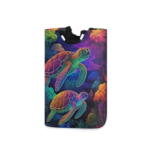 Jihqo Laundry Hamper Basket Colorful Turtles Collapsible Nursery Storage Bin Waterproof Clothing Baskets for Home Bedroom Bathroom Washing Room