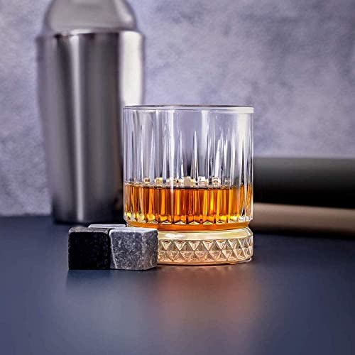 Image of Premium Crystal Whiskey Glass Set of 4, 300 ml Cut Glass Design, Heavy Base Tumbler for Bourbon, Scotch & Cocktails (4, Dark Line)
