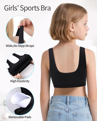 iMucci Sports Bra for Girls U-Shaped Training Bra with Removable Pads Scoop Neck for Teens Kids Yoga Sports Dance Bra3