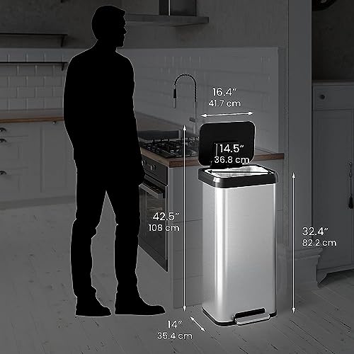 Image of iTouchless SoftStep EXP 20 Gallon Step Pedal Trash Can with AbsorbX Odor Filter, Stainless Steel with Dent-Proof Plastic Lid, 75 Liter Garbage Kitchen Bin for Home, Office, Business, Store