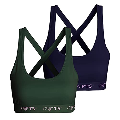 FULL TIME SPORTS® Femmes Sports Bralette Soutien-Gorge, Dos Nageur Rembourrée sans Couture Vêtements De Sport Bras pour Gym, Yoga, Entraînement, & Aptitude Paquet De 2 (Marine-Verte, Small) Cover