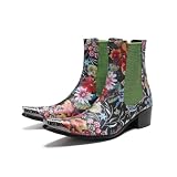 Dacnakby Men's Floral Ankle Boots with Metal Toe Cap