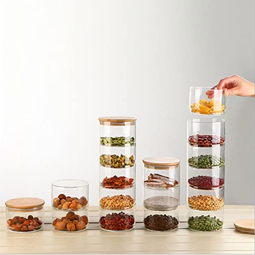 Asodomo Glass Jars With Bamboo Lids 3-Tier Stackable Clear Glass Canisters Airtight Sealed Food Storage Containers Jars For Kitchen #TOP1