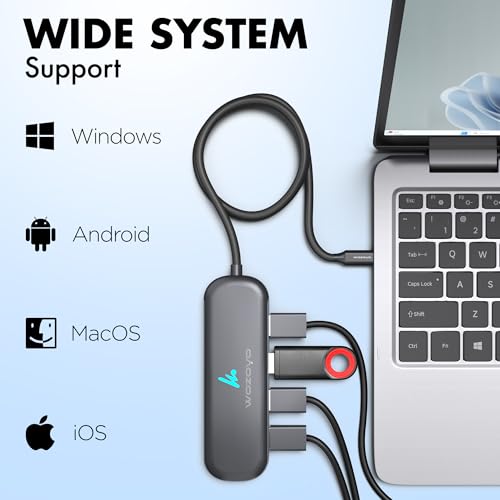 Image of Type C to 4 Port Wozoyo USB 3.2 Hub, 4XUSB 5Gbps,Data Transfer Upto 5Gbps,Plug & Play,Multiport Type C Hub with 30cm Cable,Compatible with MacBook, Laptop,Tablet, Smartphones & Type C Enabled Devices